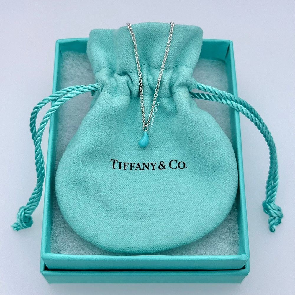 Tiffany & Co. Peretti Sterling Silver Turquoise Teardrop Dangle Bracelet 7.25”